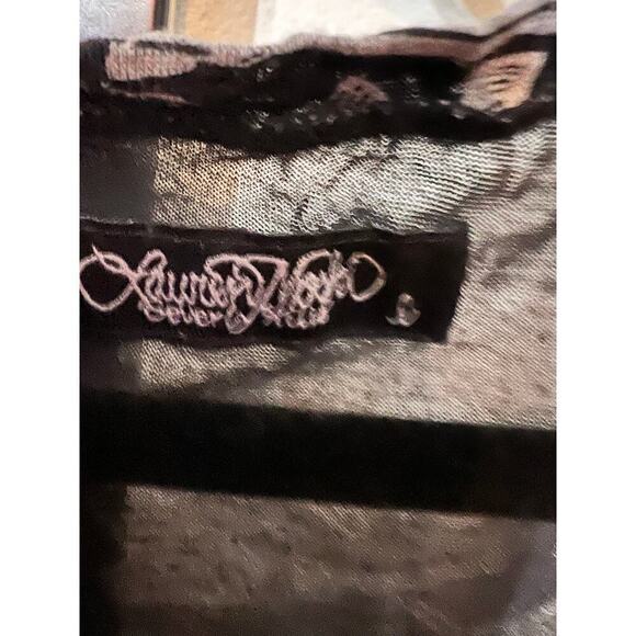 Lauren Moshi Devon Boyfriend Top V-Neck Sheer Gun Print Black Womens Size ? - Picture 4 of 8